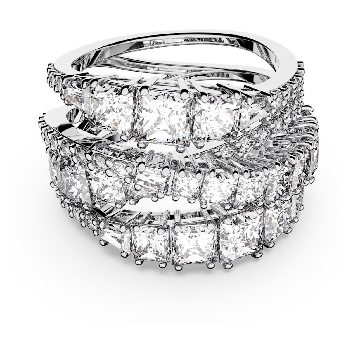 

Hyperbola ring, Mixed cuts, White, Rhodium plated