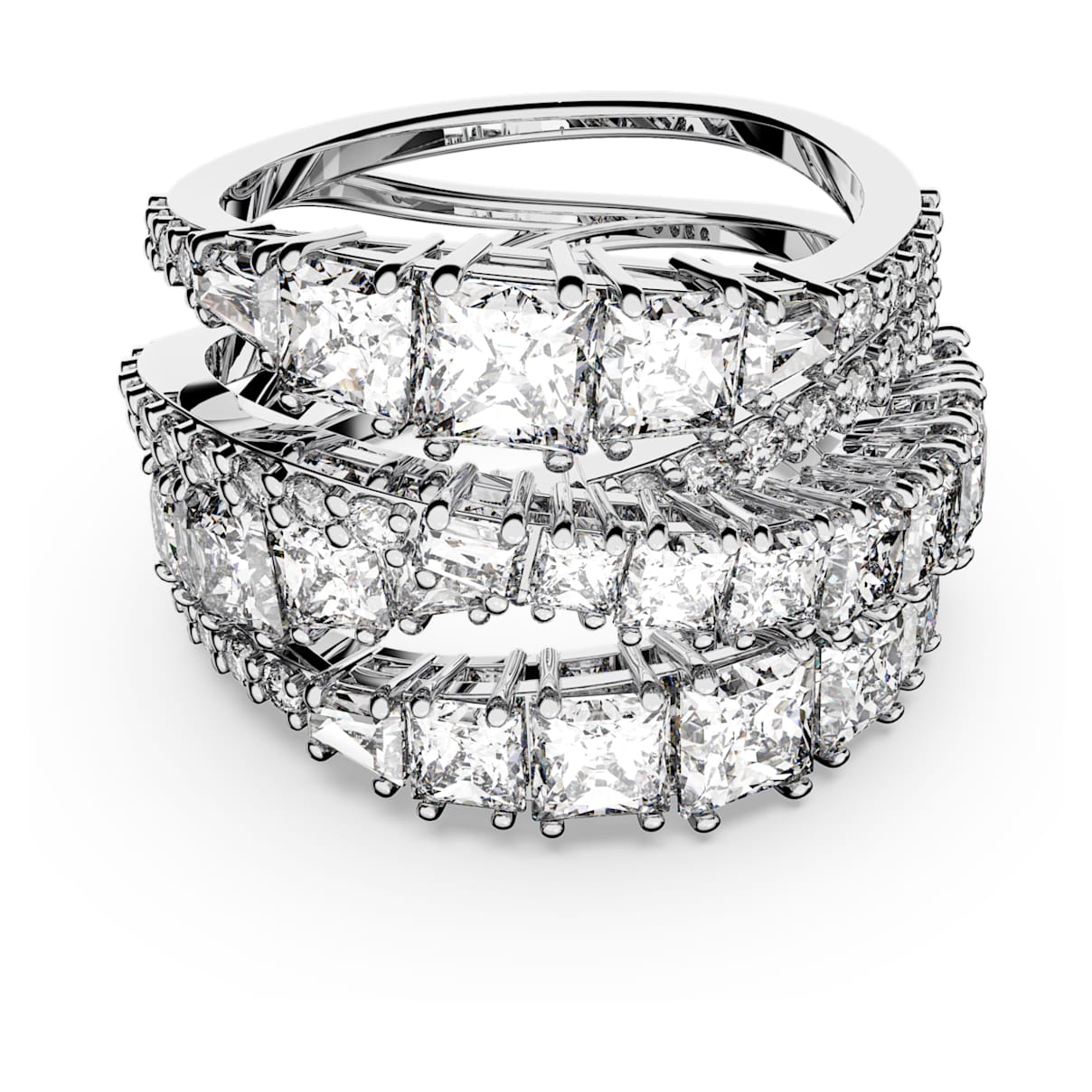 

Hyperbola ring, Mixed cuts, White, Rhodium plated