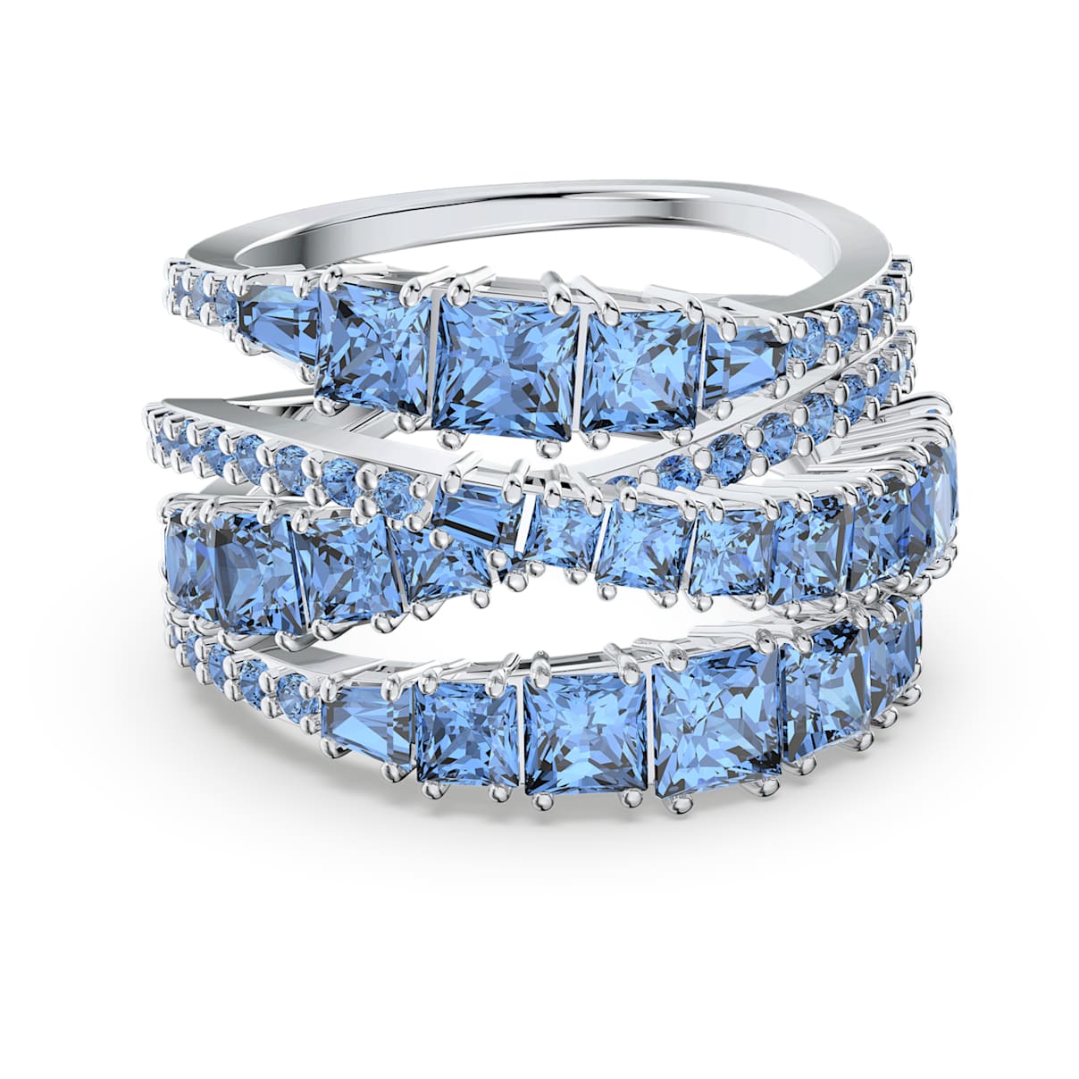 

Swarovski Twist wide ring, Blue, Rhodium plated