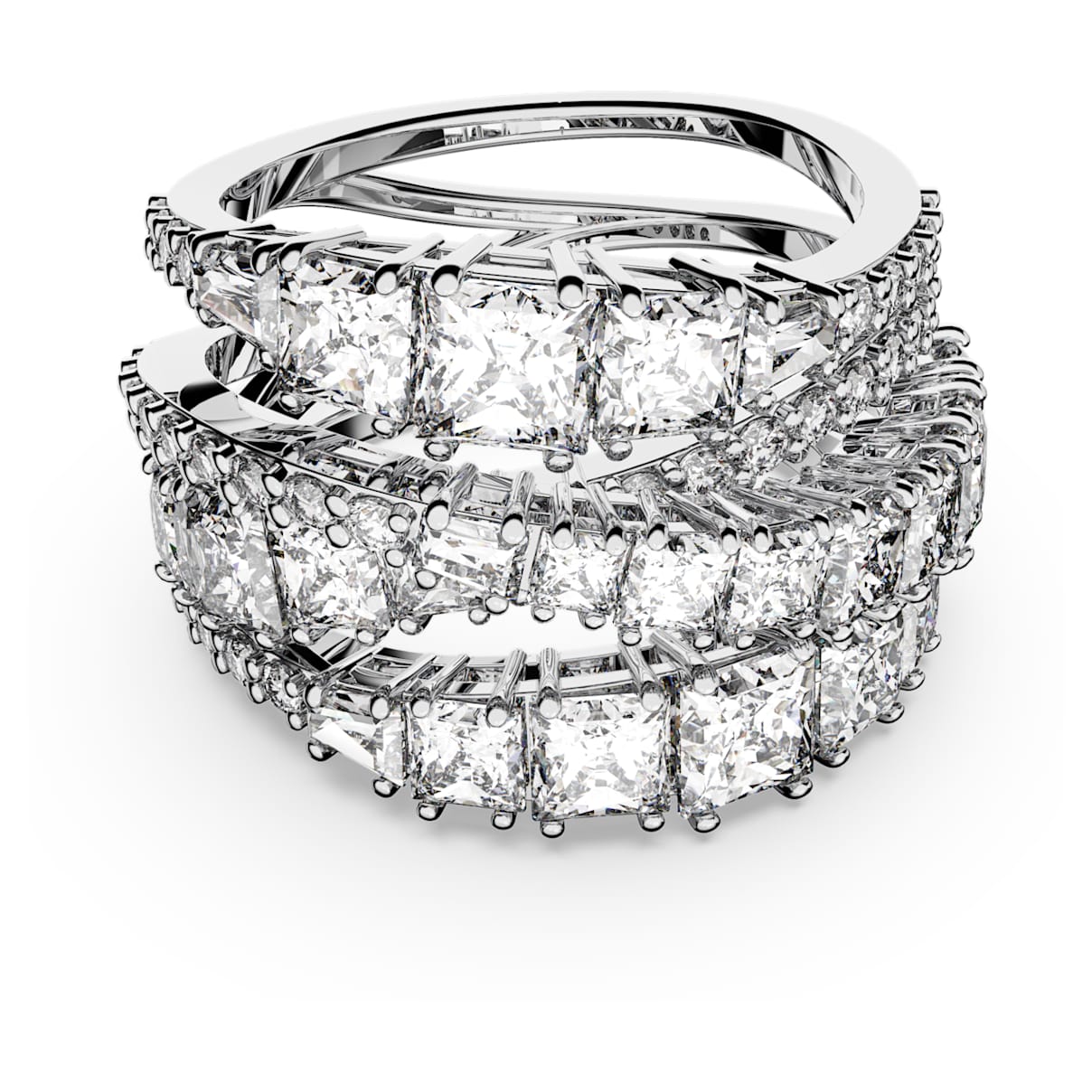 

Hyperbola ring, Mixed cuts, White, Rhodium plated