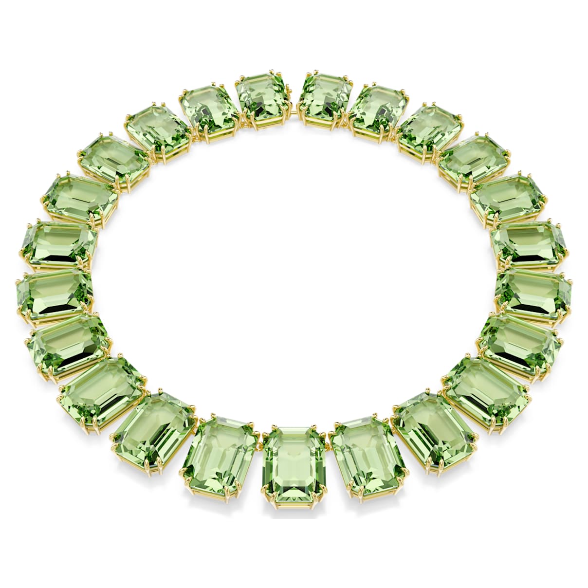 Millenia necklace, Oversized crystals, Octagon cut, Green, Gold-tone plated