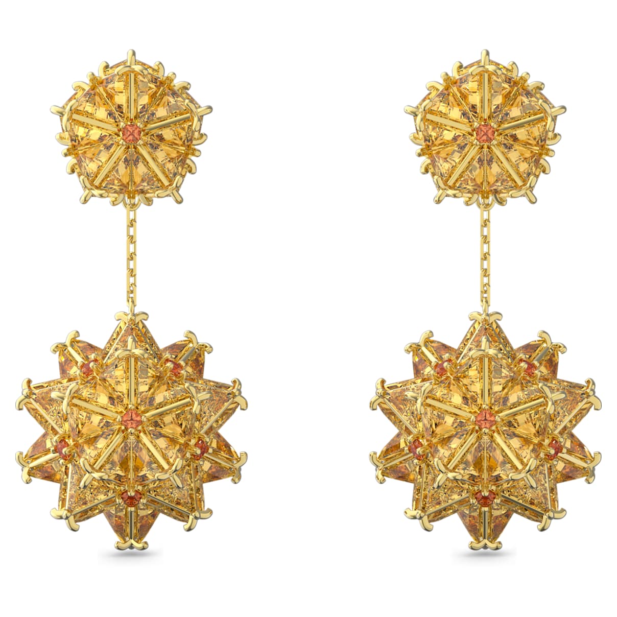 

Curiosa drop earrings, Geometric cut, Orange, Gold-tone plated