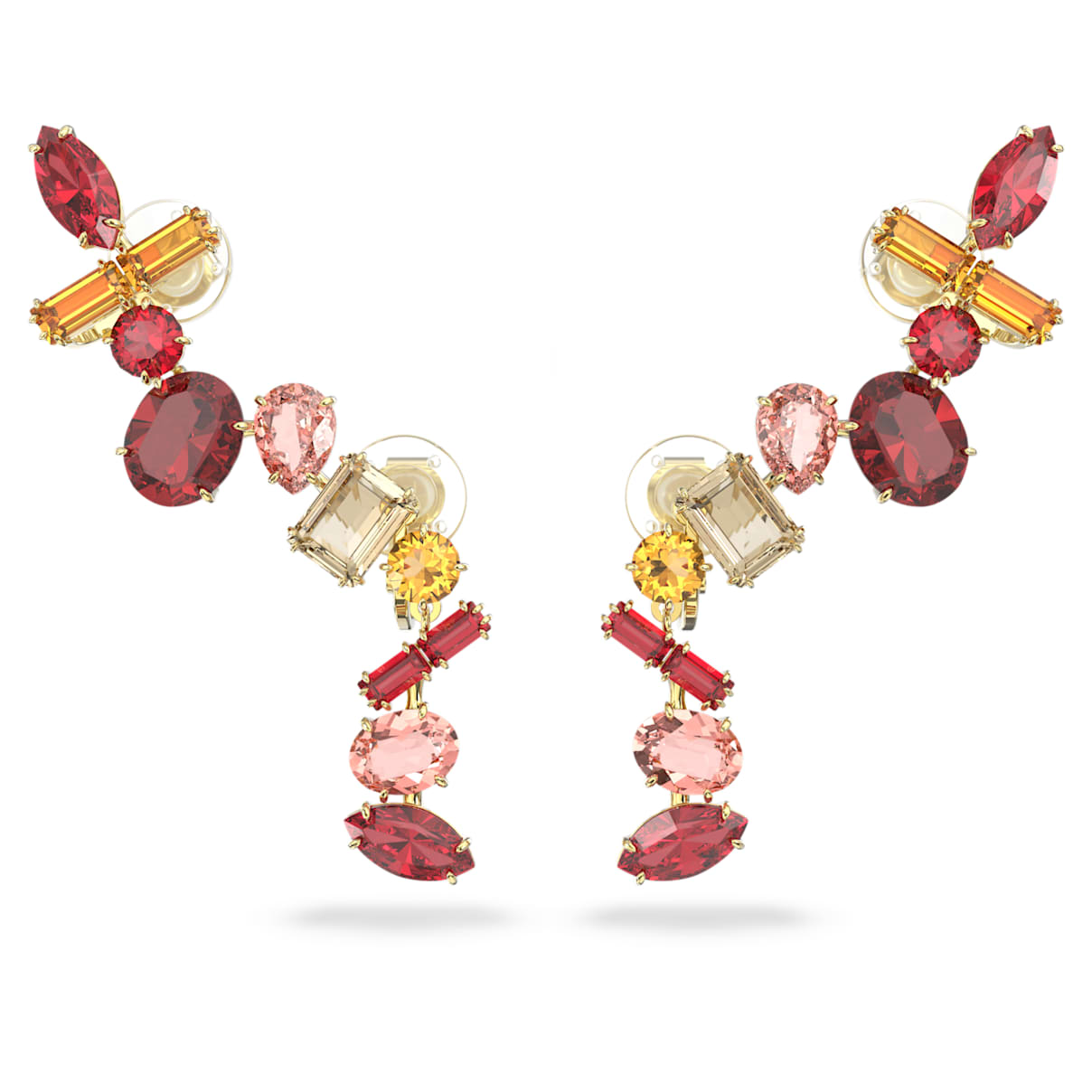 

Swarovski Gema clip earrings, Mixed cuts, Multicoloured, Gold-tone plated