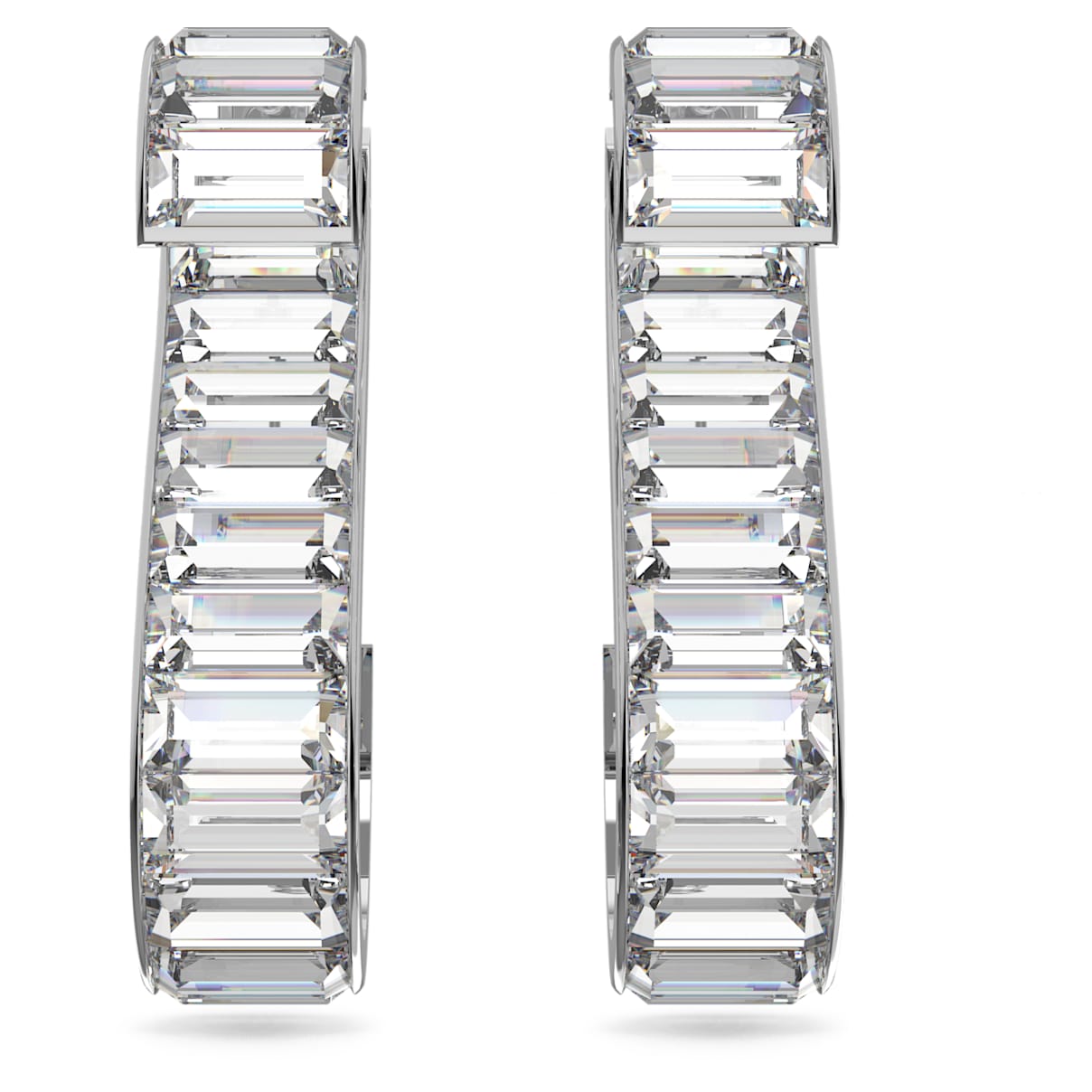 

Swarovski Matrix S drop earrings, Baguette cut, White, Rhodium plated