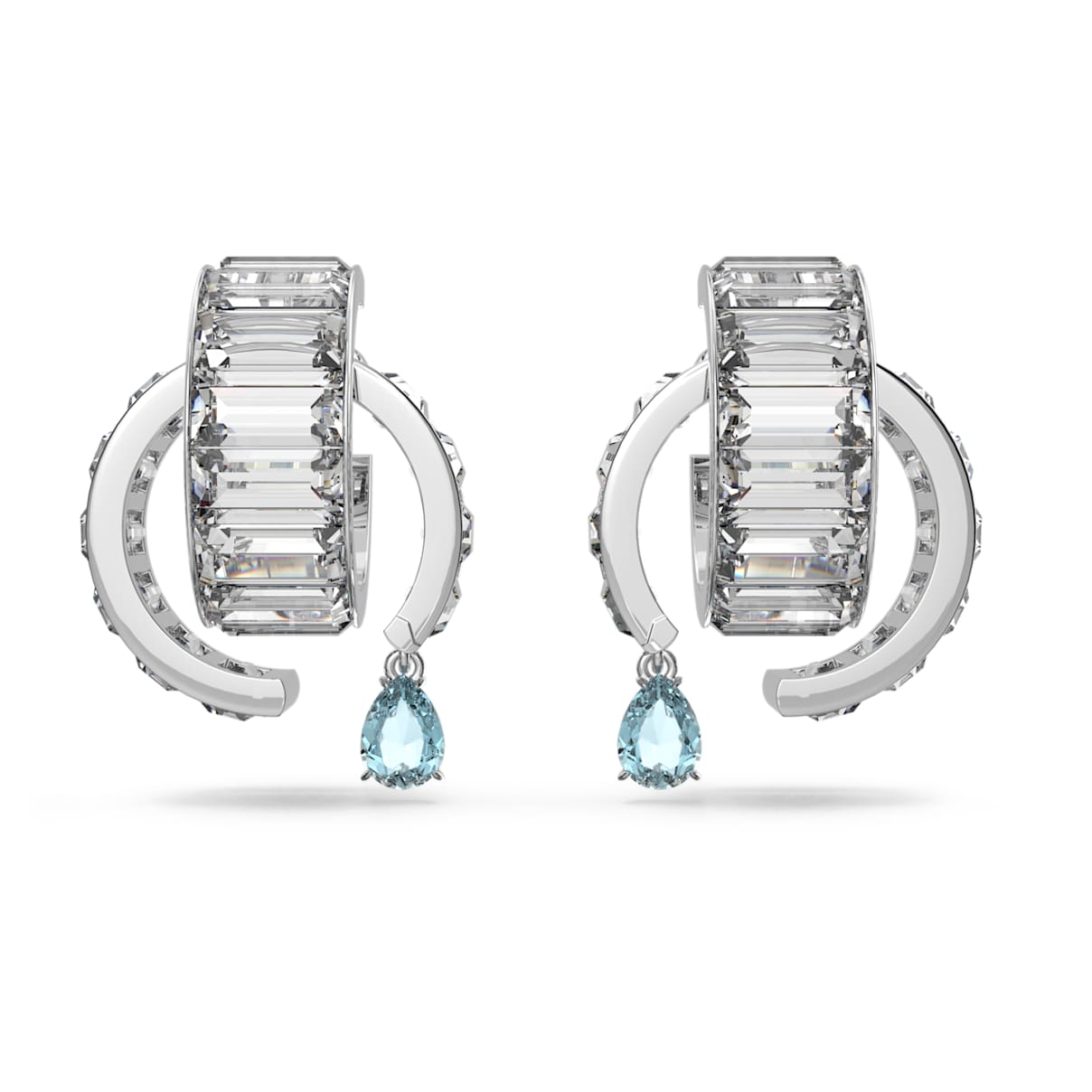 

Swarovski Matrix hoop earrings, Blue, Rhodium plated