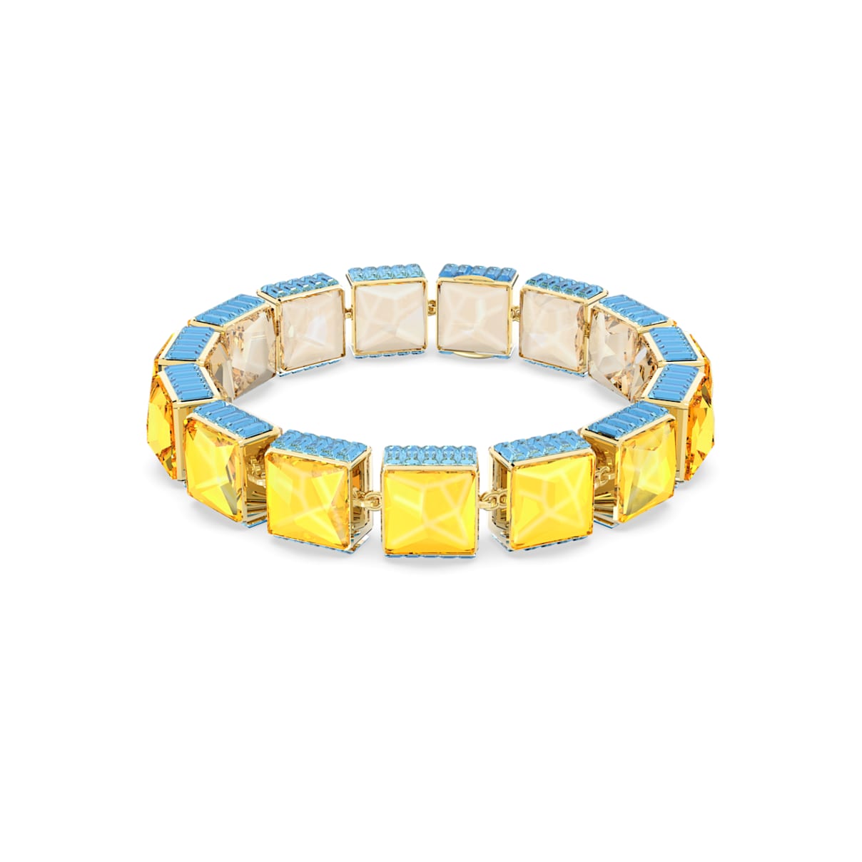 

Swarovski Orbita bracelet, Square cut, Multicolored, Gold-tone plated