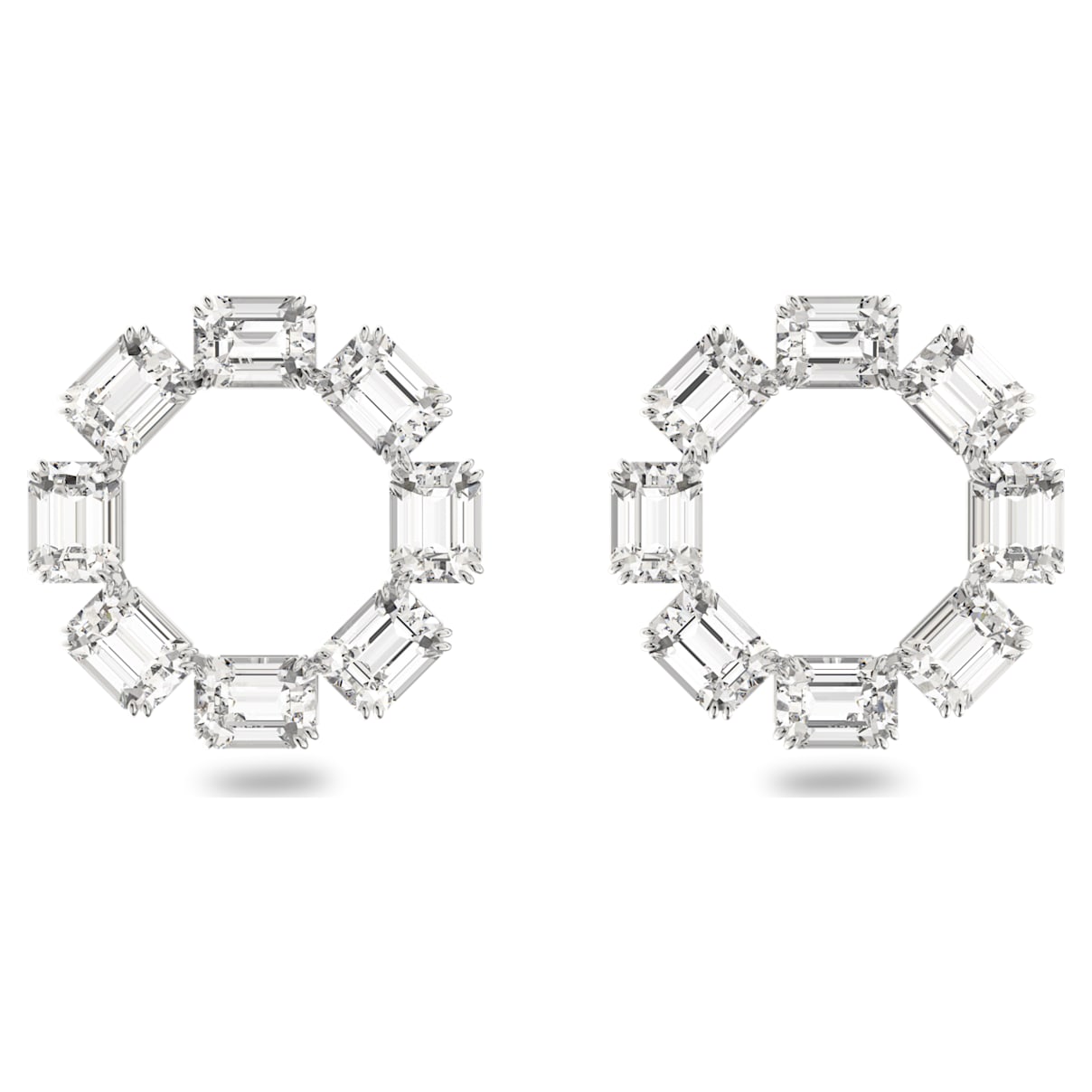 

Swarovski Millenia hoop earrings, Octagon cut, White, Rhodium plated