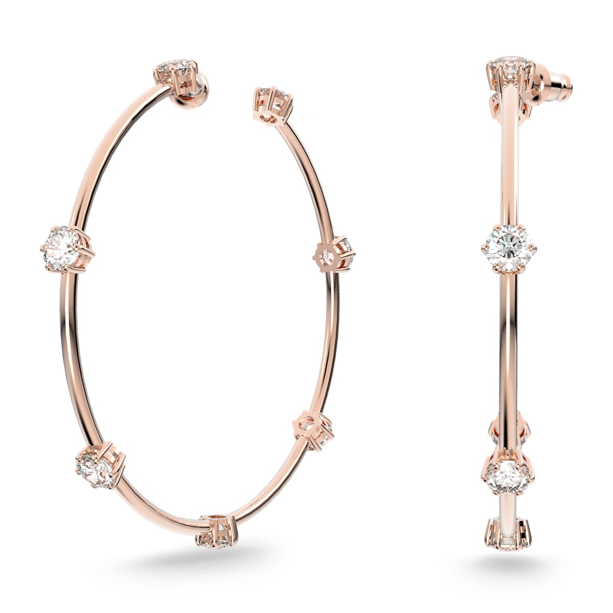 Pendientes de aro Constella, Talla redonda, Pequeños, Blancos, Baño tono oro rosa
