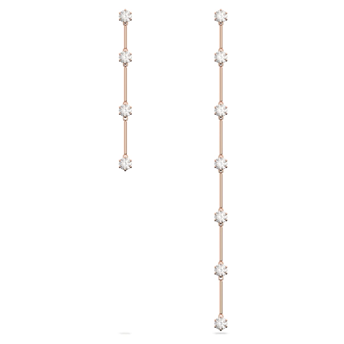 

Swarovski Constella drop earrings, Asymmetrical design, Round cut, White, Rose gold-tone plated