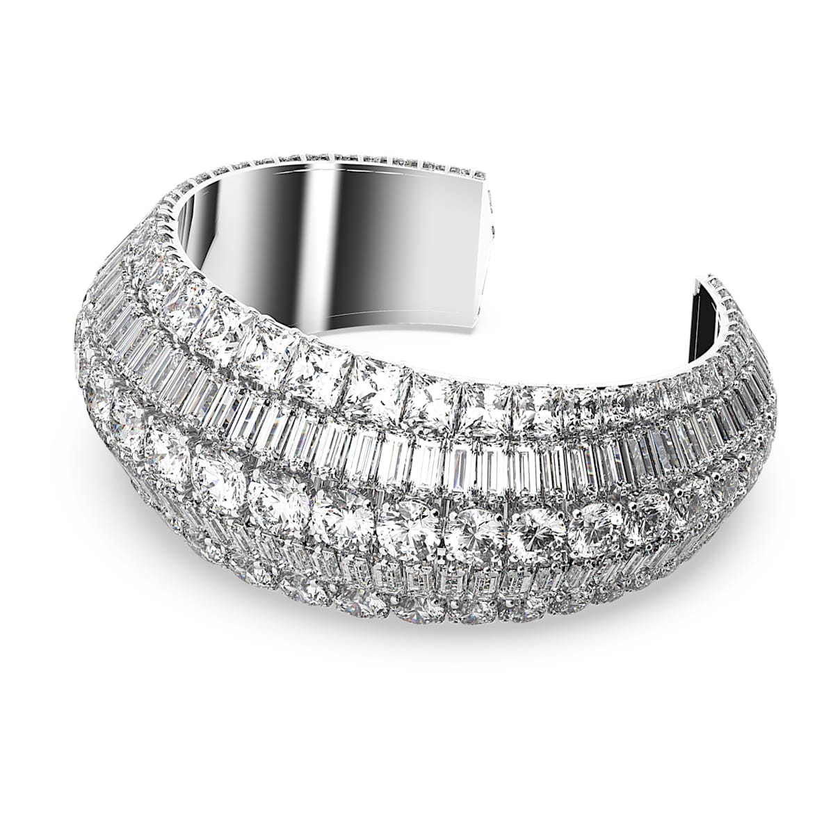 

Hyperbola cuff, Mixed cuts, White, Rhodium plated