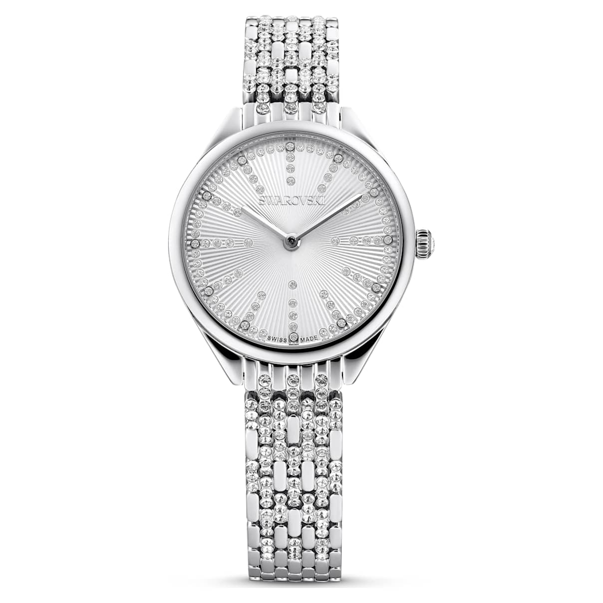 

Attract watch, Swiss Made, Pavé, Metal bracelet, Silver Tone, Stainless steel