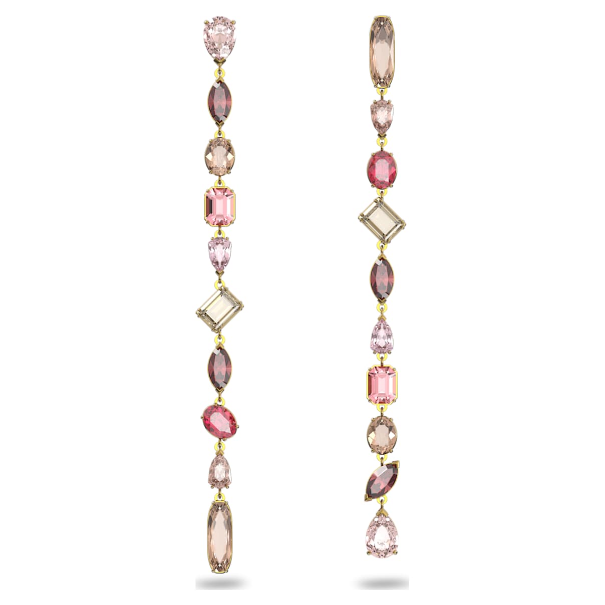 

Długie kolczyki Gema, Wzór asymetryczny, Szlify różnorodne, Bardzo długie, Różnokolorowe, Powłoka w odcieniu złota