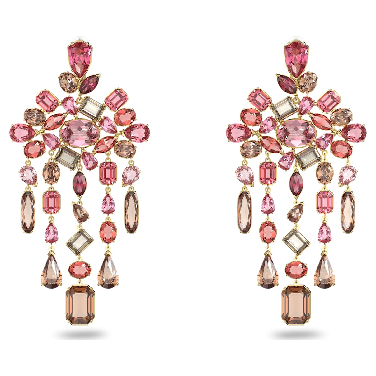 Swarovski Gema clip earrings, Mixed cuts, Chandelier, Extra long, Multicolo
