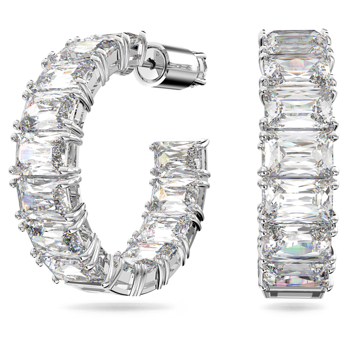 

Millenia hoop earrings, Octagon cut, White, Rhodium plated