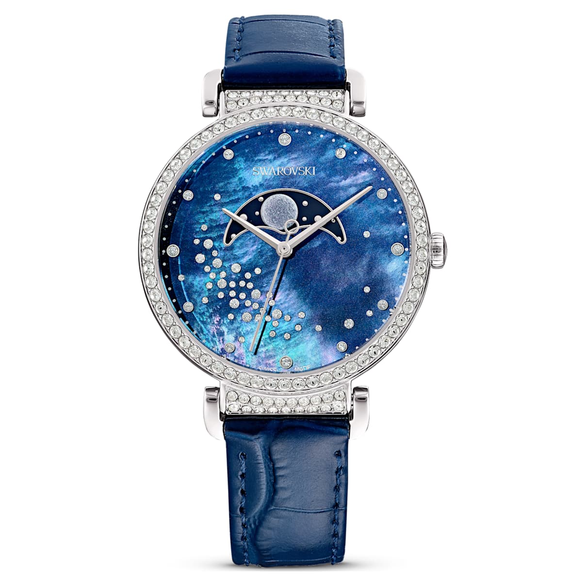 Passage Moon Phase 워치, 스위스 메이드, 달, 레더 스트랩, 블루, 스테인리스 스틸