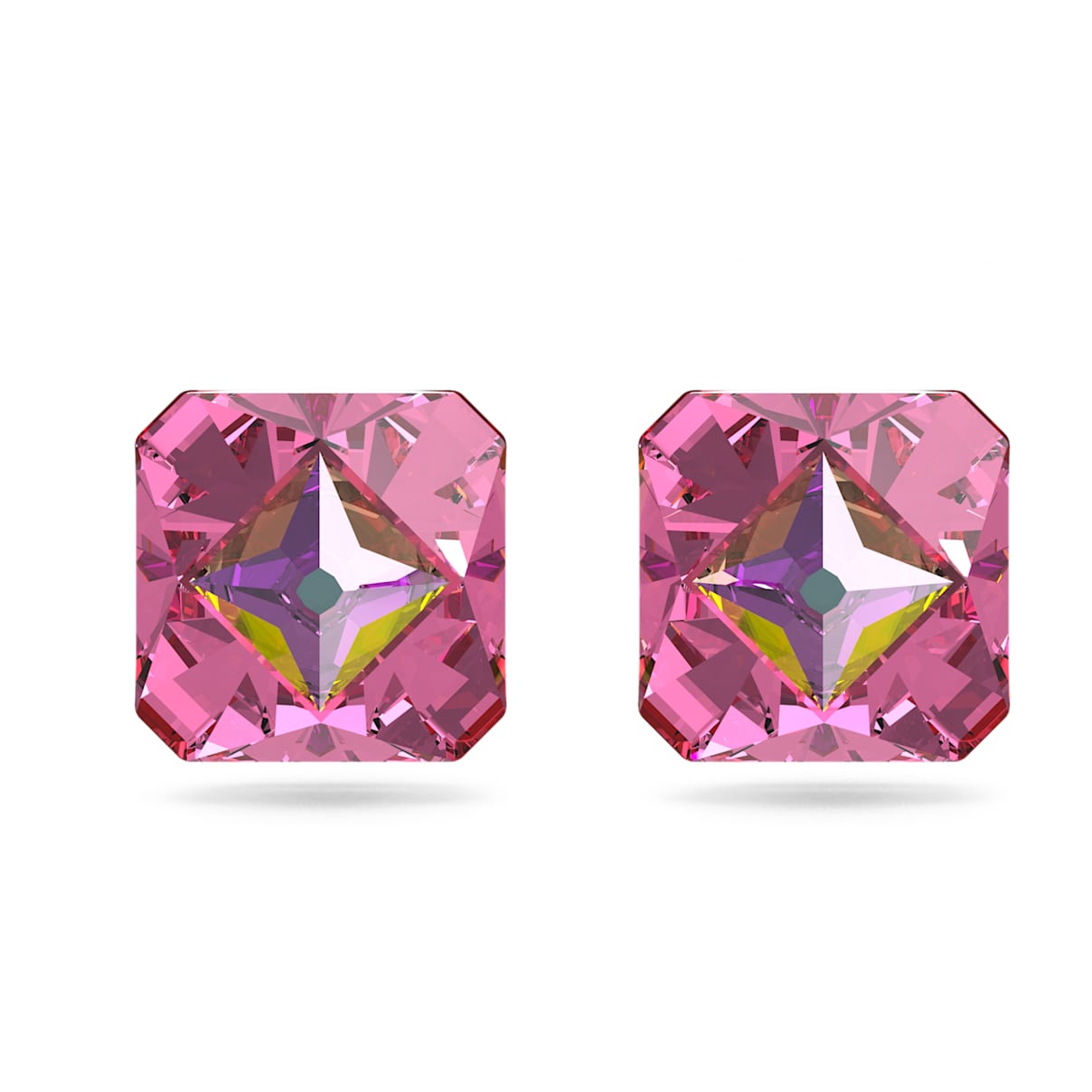 Matrix stud earrings, Pyramid cut, Pink, Gold-tone plated