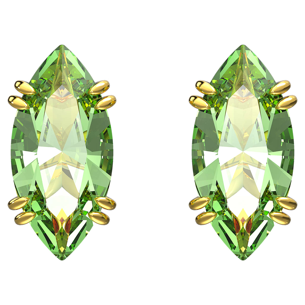 Swarovski Gema stud earrings, Kite cut, Green, Gold-tone plated