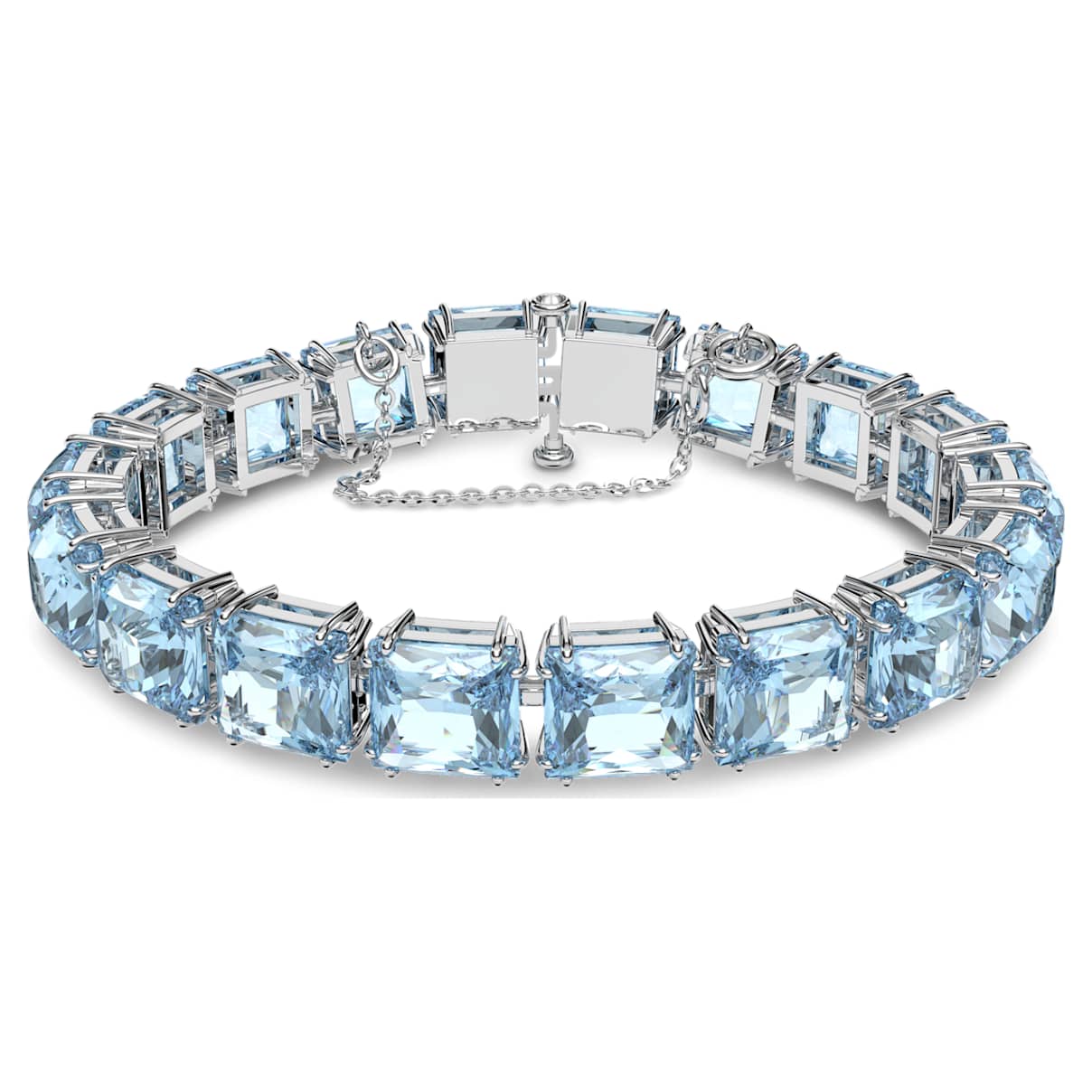 

Millenia Tennis bracelet, Square cut, Medium, Blue, Rhodium plated