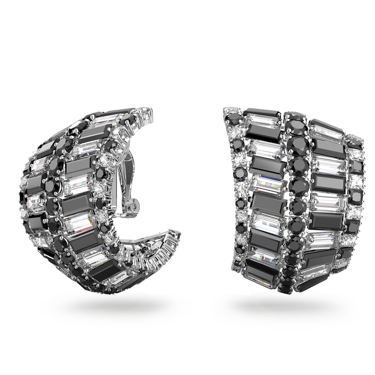 

Hyperbola clip earrings, Mixed cuts, Black, Rhodium plated
