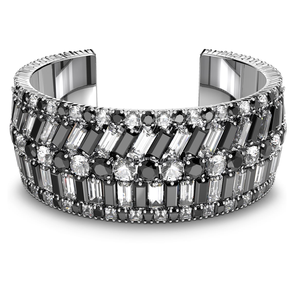 

Hyperbola cuff, Mixed cuts, Black, Rhodium plated