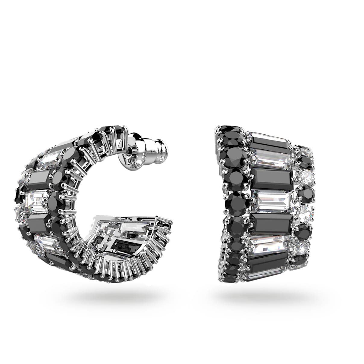 

Hyperbola ear cuffs, Mixed cuts, Black, Rhodium plated