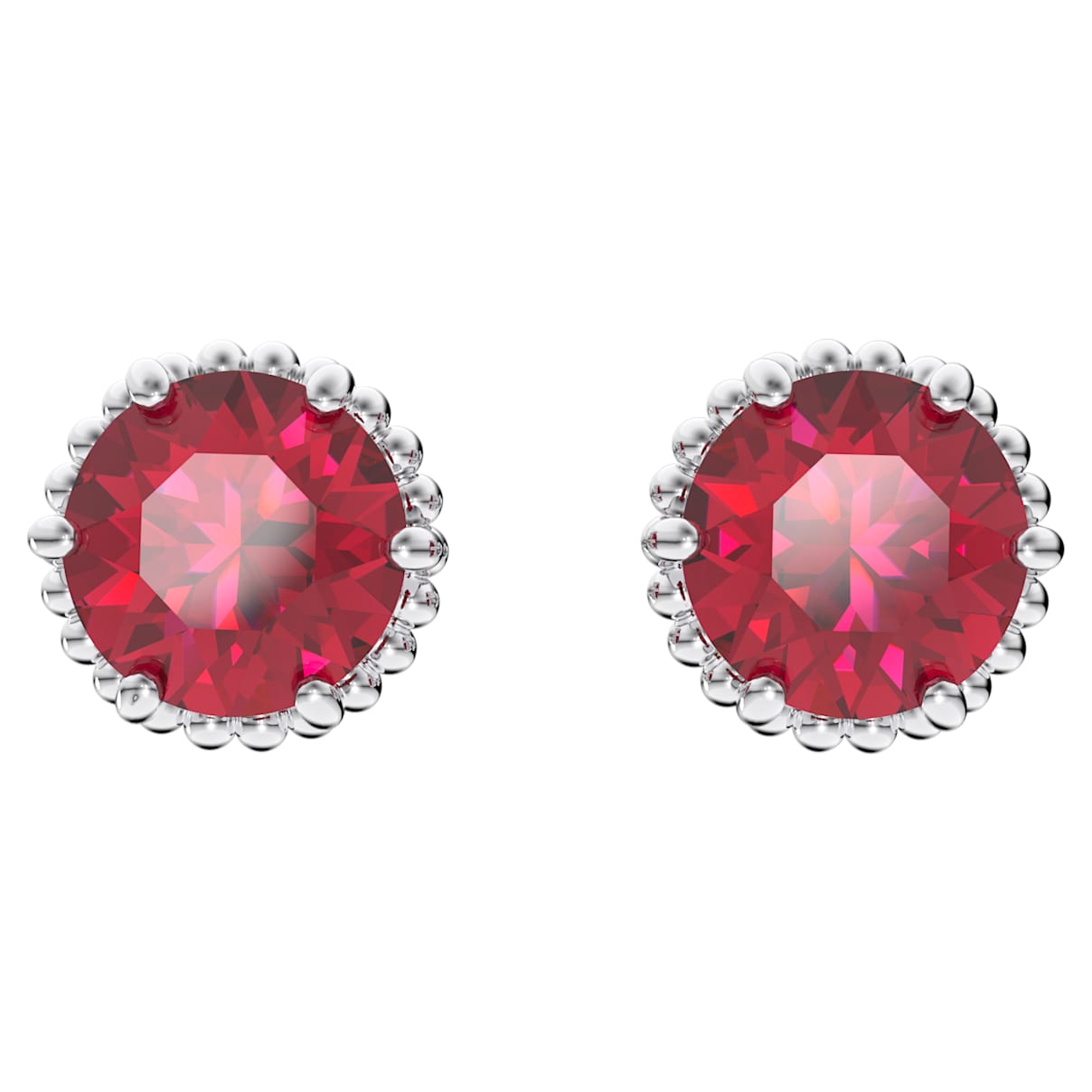 

Birthstone stud earrings, Round cut, July, Red, Rhodium plated