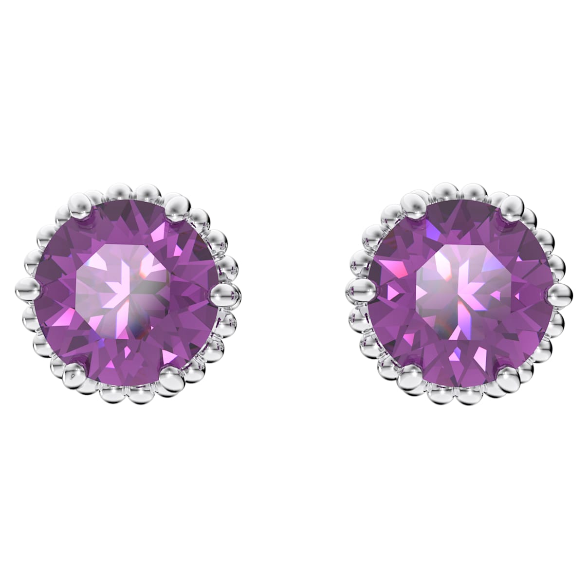 

Birthstone 스터드 이어링, 라운드 컷, 2월, 퍼플, 로듐 플래팅