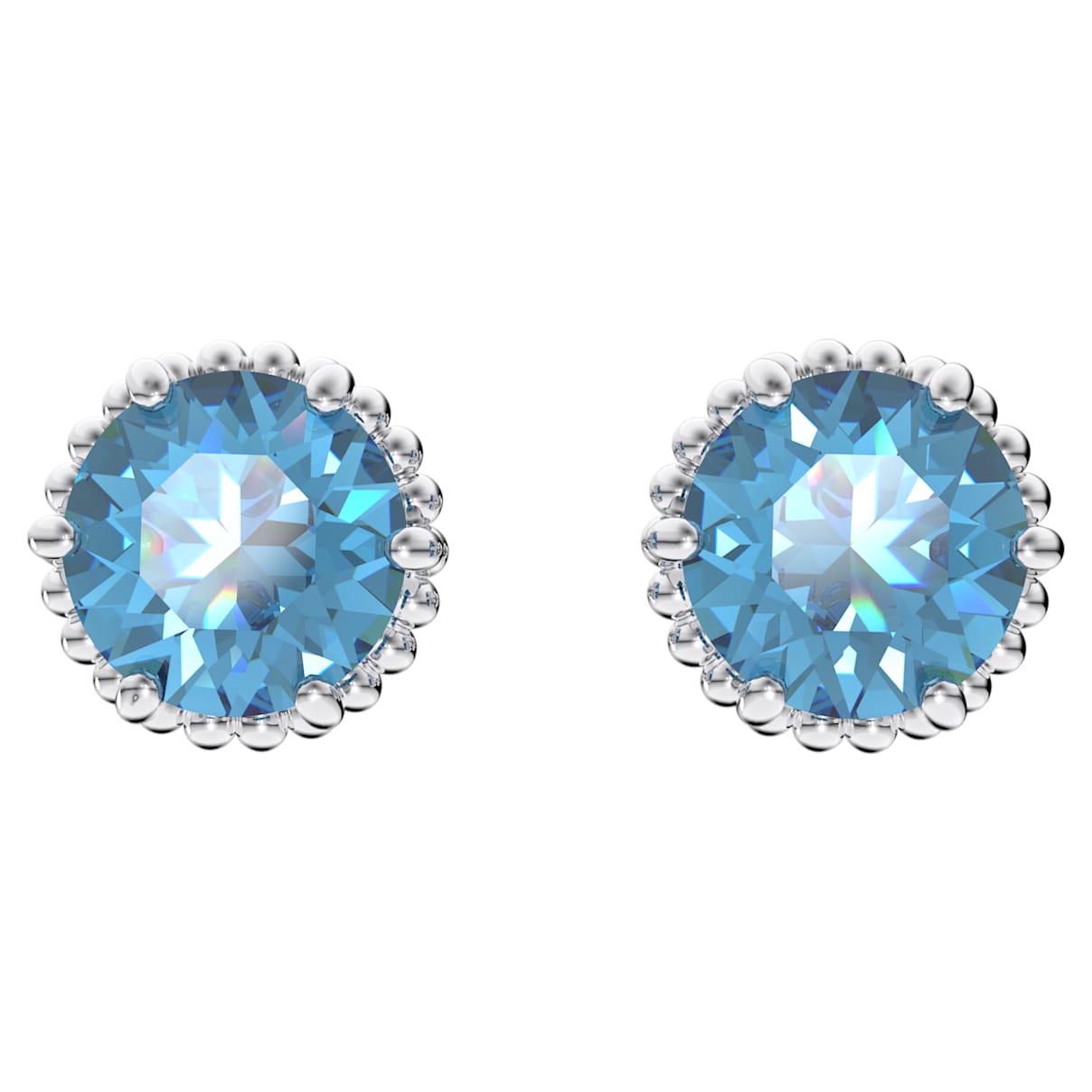 Clous d'oreilles Birthstone, Coupe ronde, Décembre, Bleues, Métal rhodié