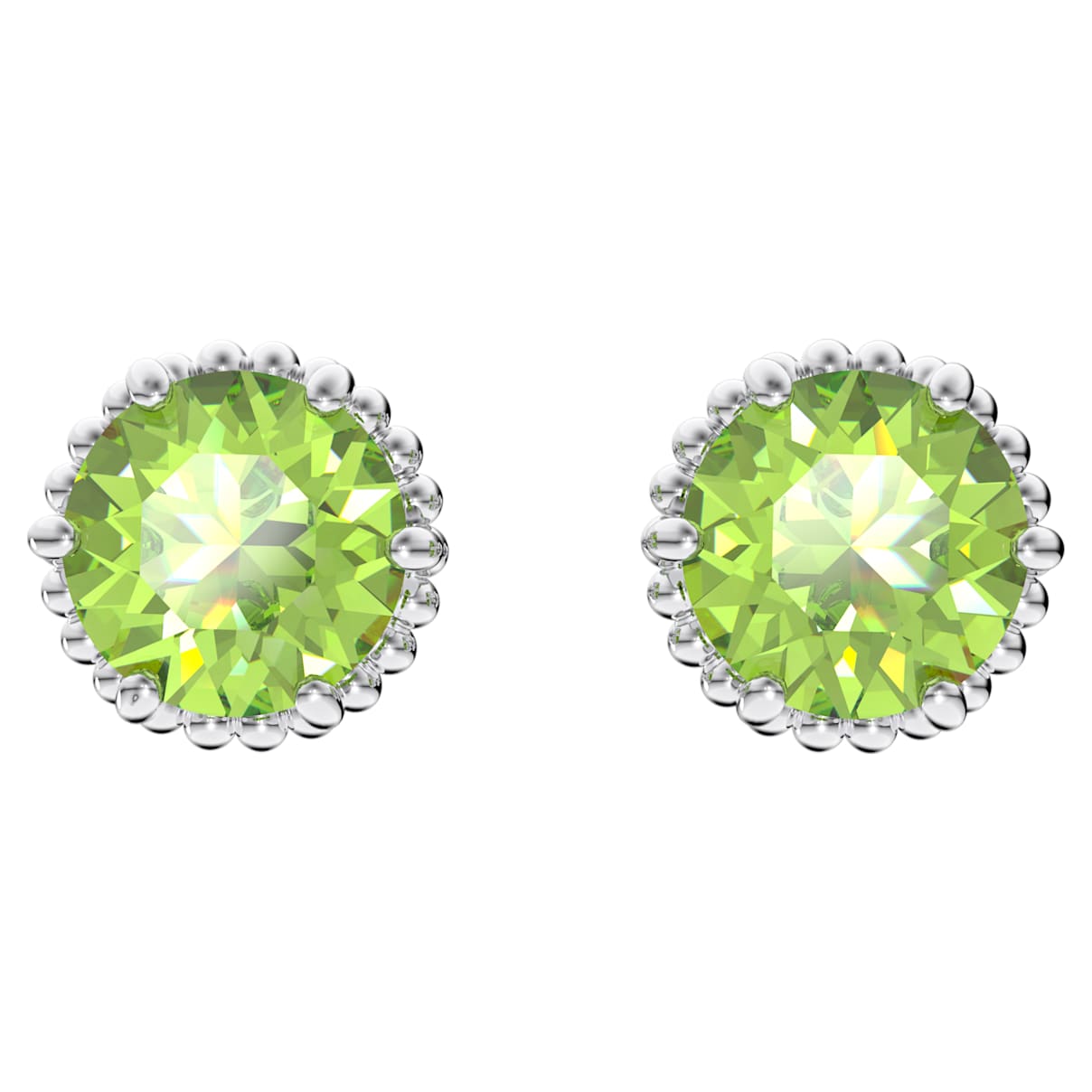 

Birthstone stud earrings, Round cut, August, Green, Rhodium plated