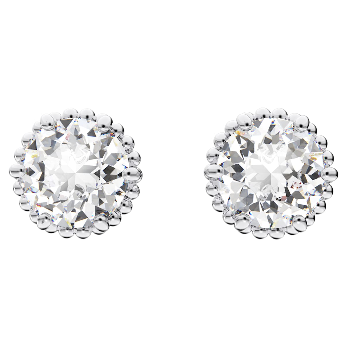 Swarovski Birthstone stud earrings, Round cut, April, White, Rhodium plated