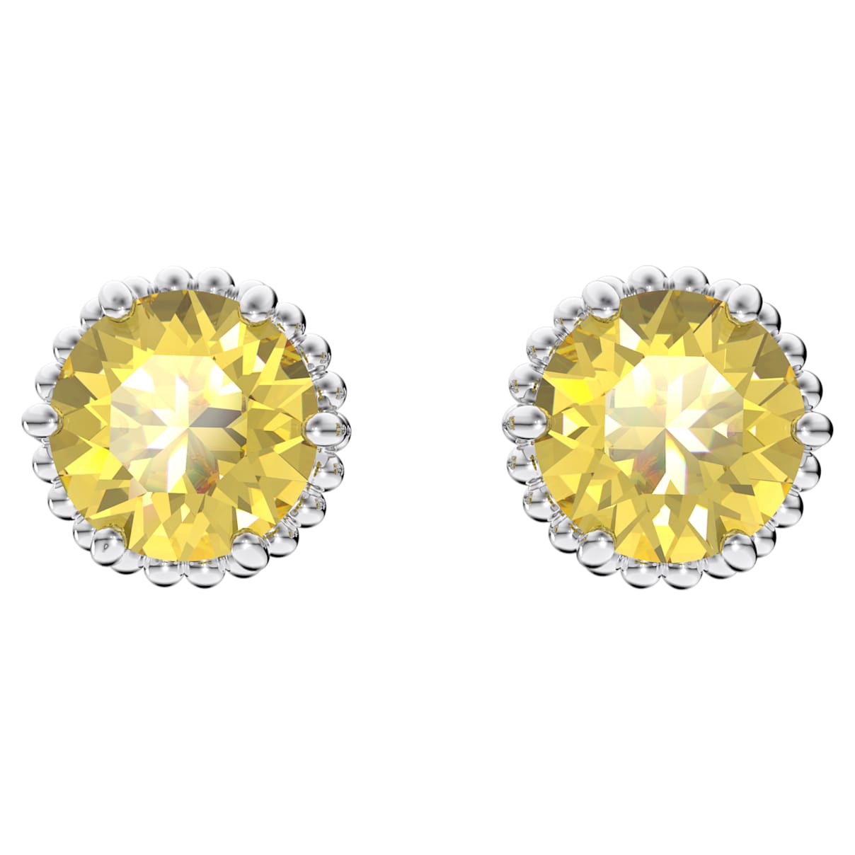 

Birthstone stud earrings, Round cut, November, Yellow, Rhodium plated