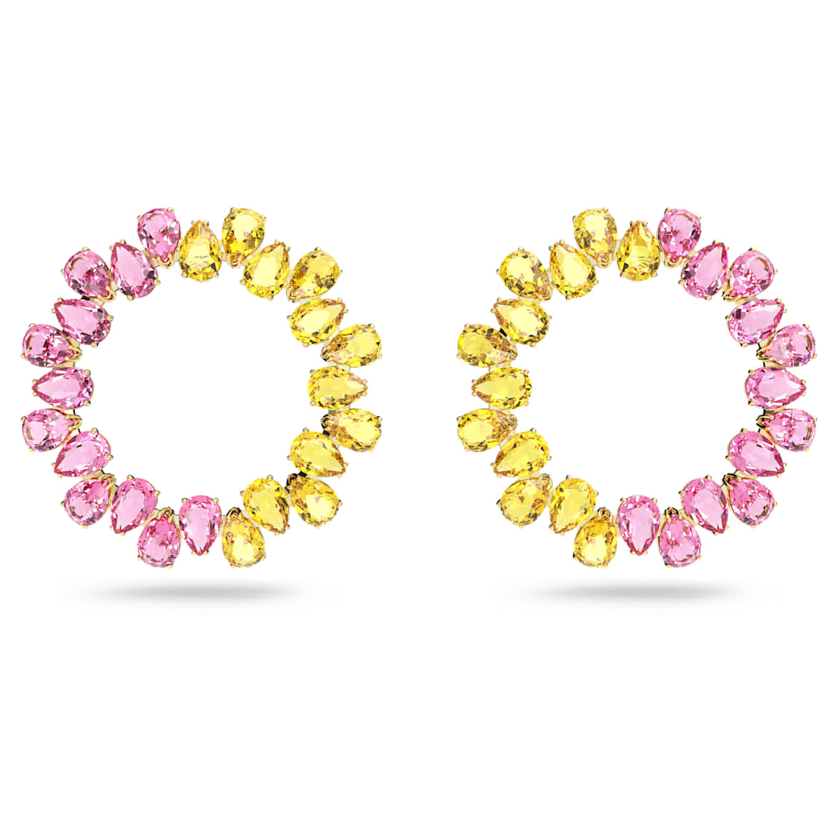 

Millenia hoop earrings, Pear cut, Large, Multicolored, Gold-tone plated