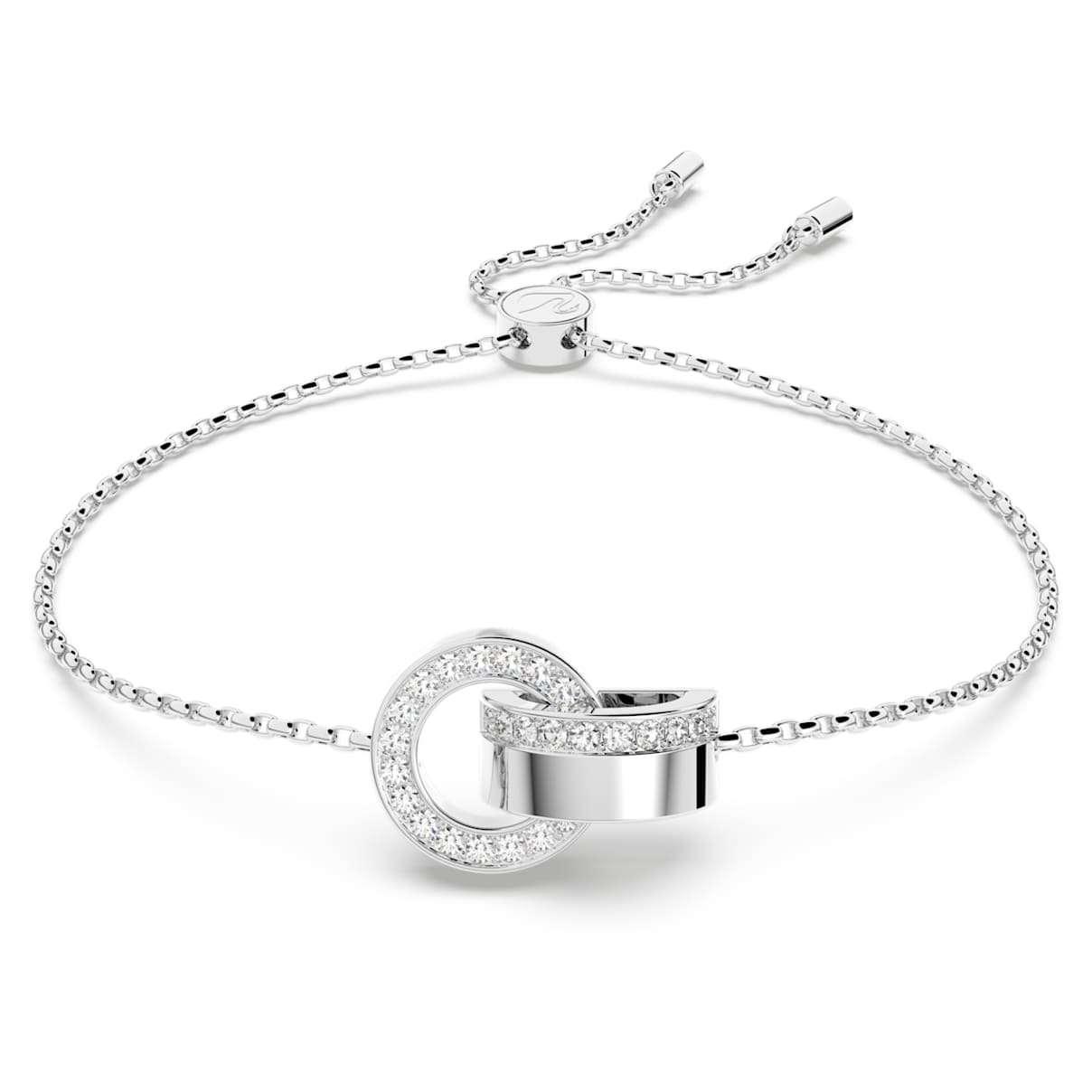 

Hollow bracelet, Interlocking loop, White, Rhodium plated