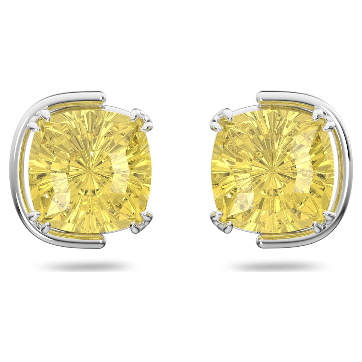 

Harmonia stud earrings, Cushion cut, Yellow, Rhodium plated