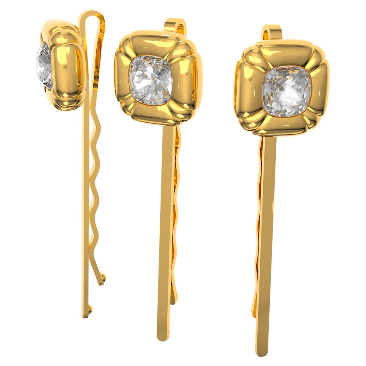 

Hair pin, Set (3), Cushion cut, Gold tone, Gold-tone plated