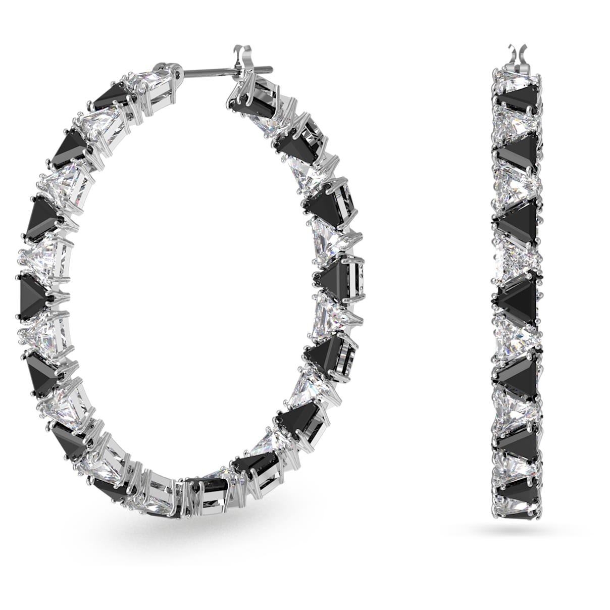 Swarovski Ortyx hoop earrings, Triangle cut, Black, Rhodium plated