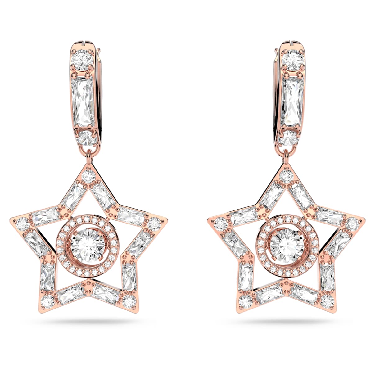 

Stella drop earrings, Mixed cuts, Star, White, Rose gold-tone plated