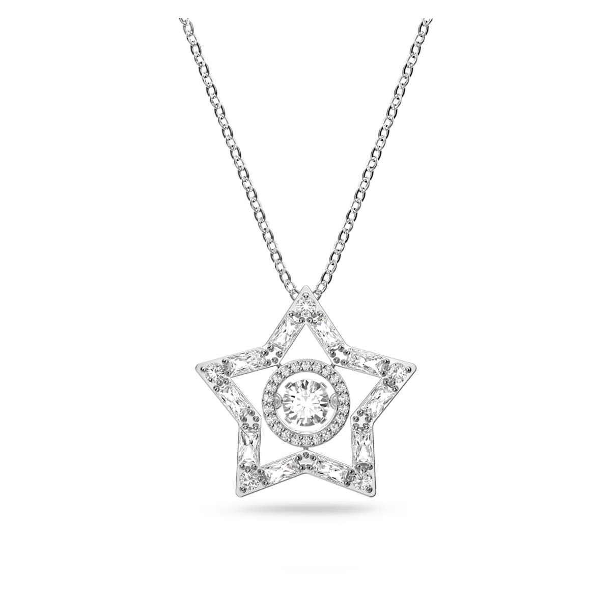 

Stella pendant, Mixed cuts, Star, Long, White, Rhodium plated