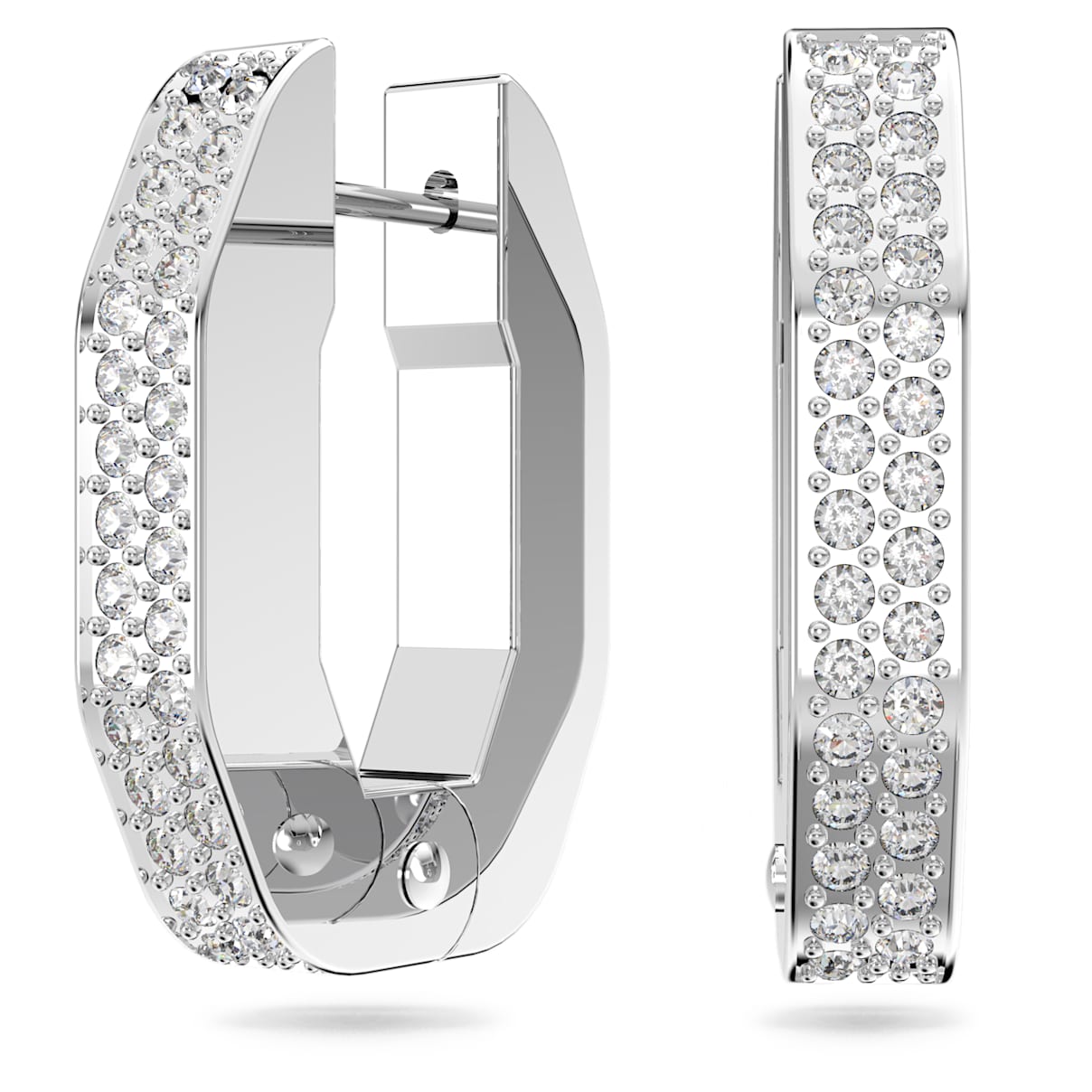 

Dextera hoop earrings, Octagon shape, Small, White, Rhodium plated