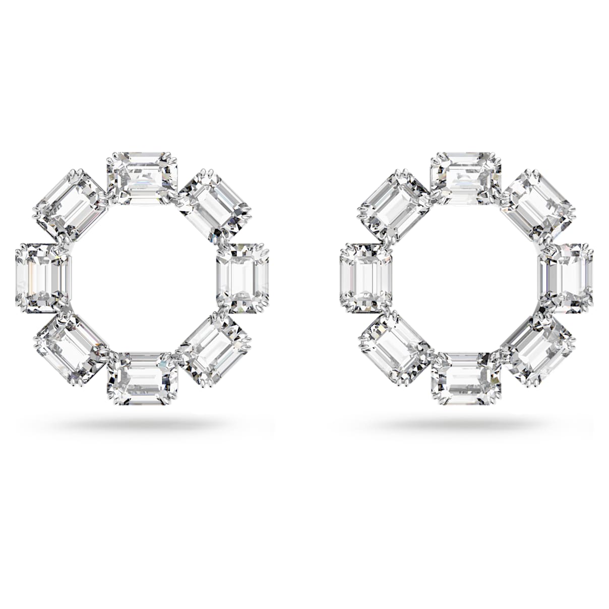 

Millenia hoop earrings, Octagon cut, White, Rhodium plated