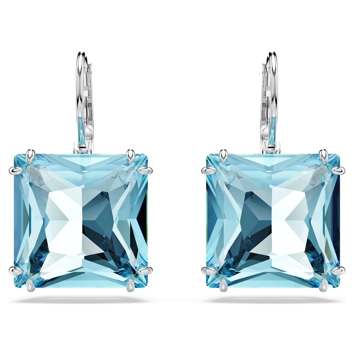 Millenia drop earrings, Square cut, Blue, Rhodium plated