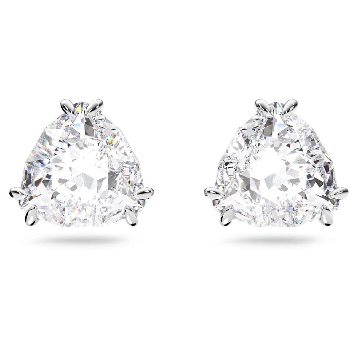 

Matrix stud earrings, Trilliant cut, White, Rhodium plated