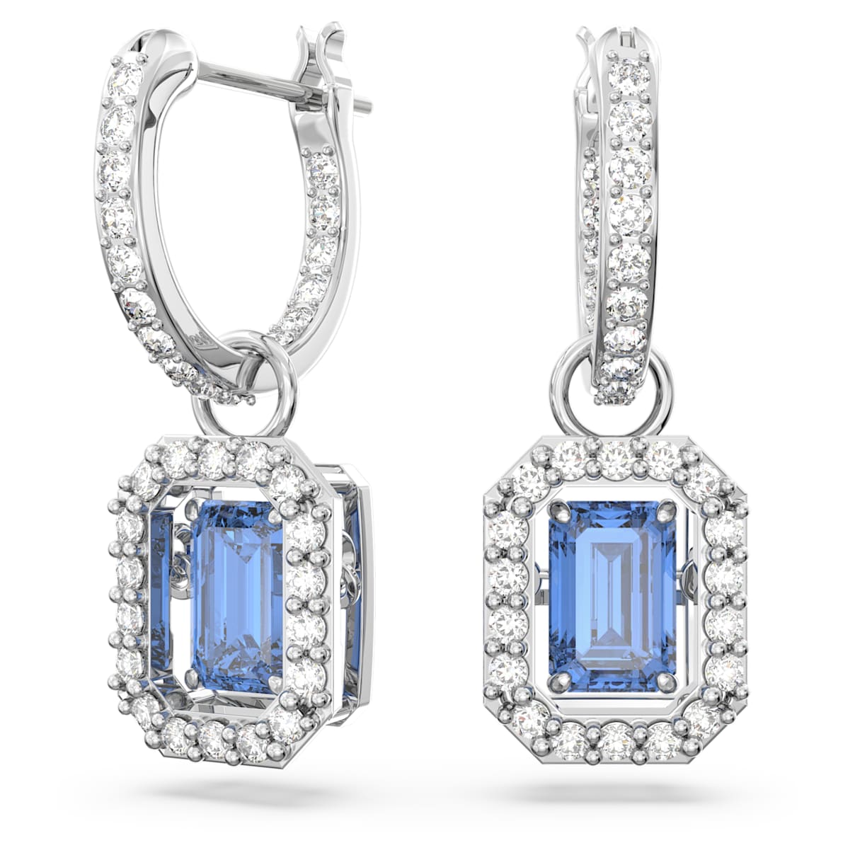Una Oorhangers, Octagon-slijpvorm, Blauw, Rodium toplaag