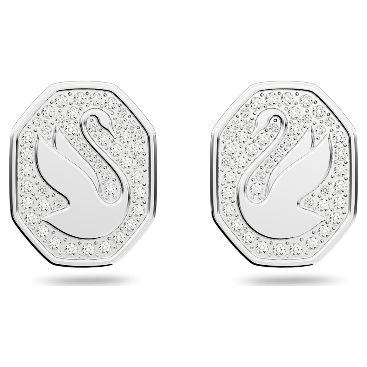 

Swan stud earrings, Swan, White, Rhodium plated