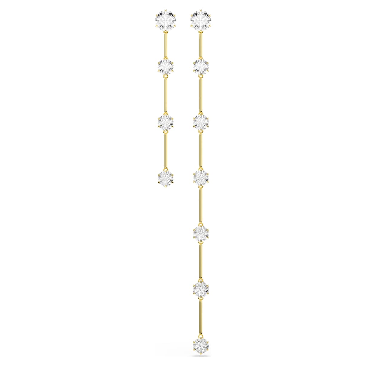 

Constella drop earrings, Asymmetrical design, Round cut, White, Shiny gold-tone plated