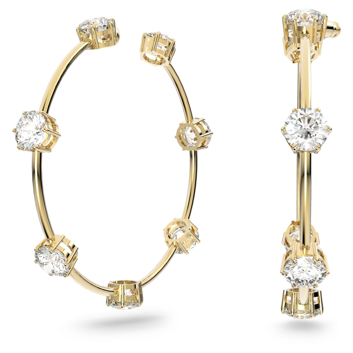

Constella hoop earrings, Round cut, Medium, White, Shiny gold-tone plated