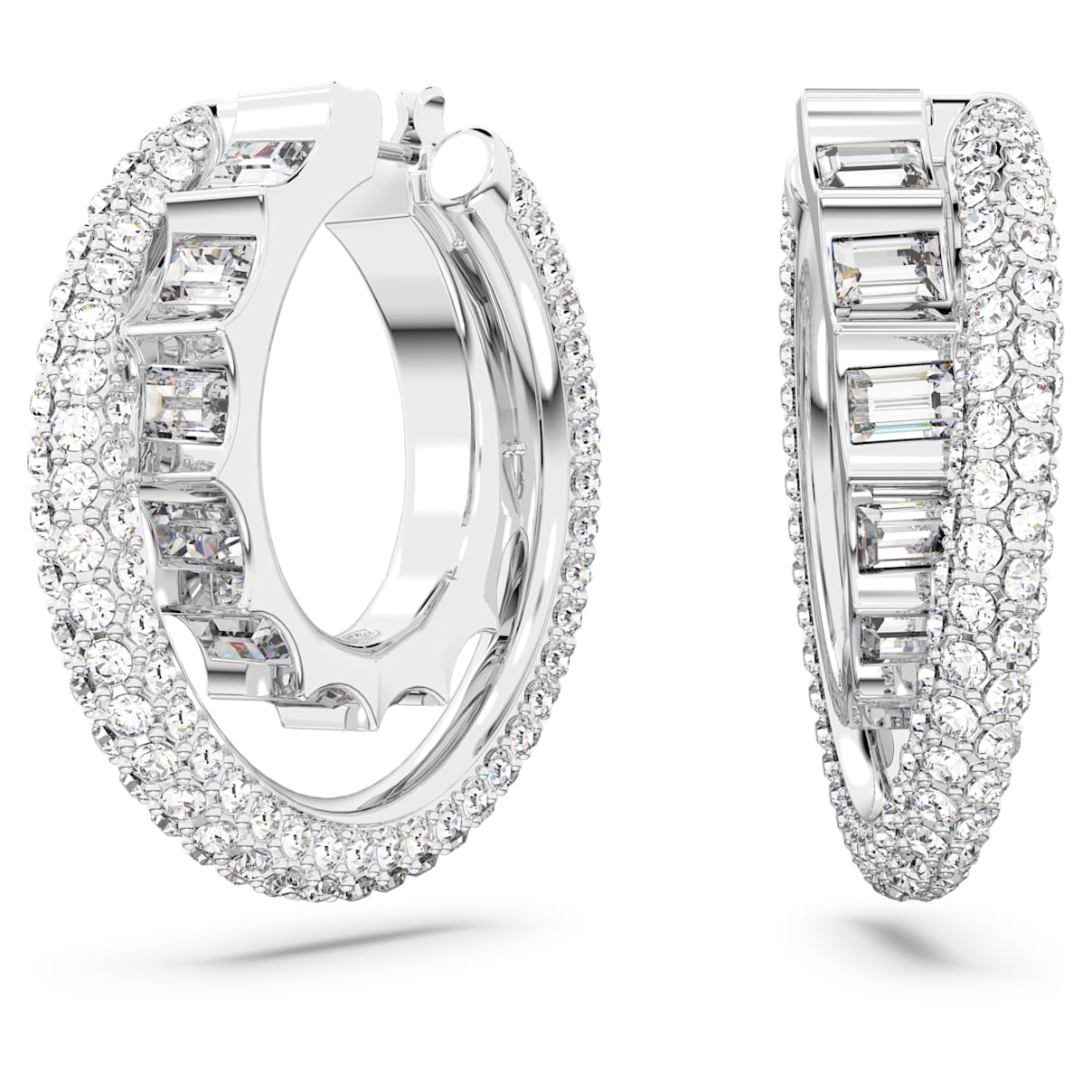 

Dextera hoop earrings, Mixed cuts, White, Rhodium plated