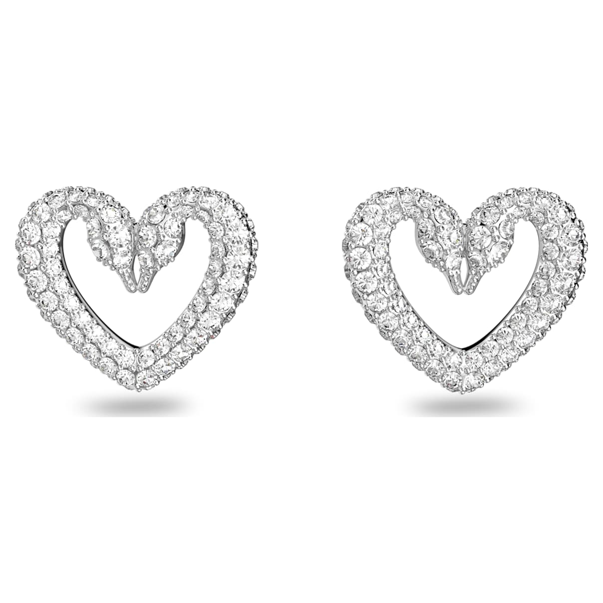 Sublima stud earrings, Heart, Medium, White, Rhodium plated