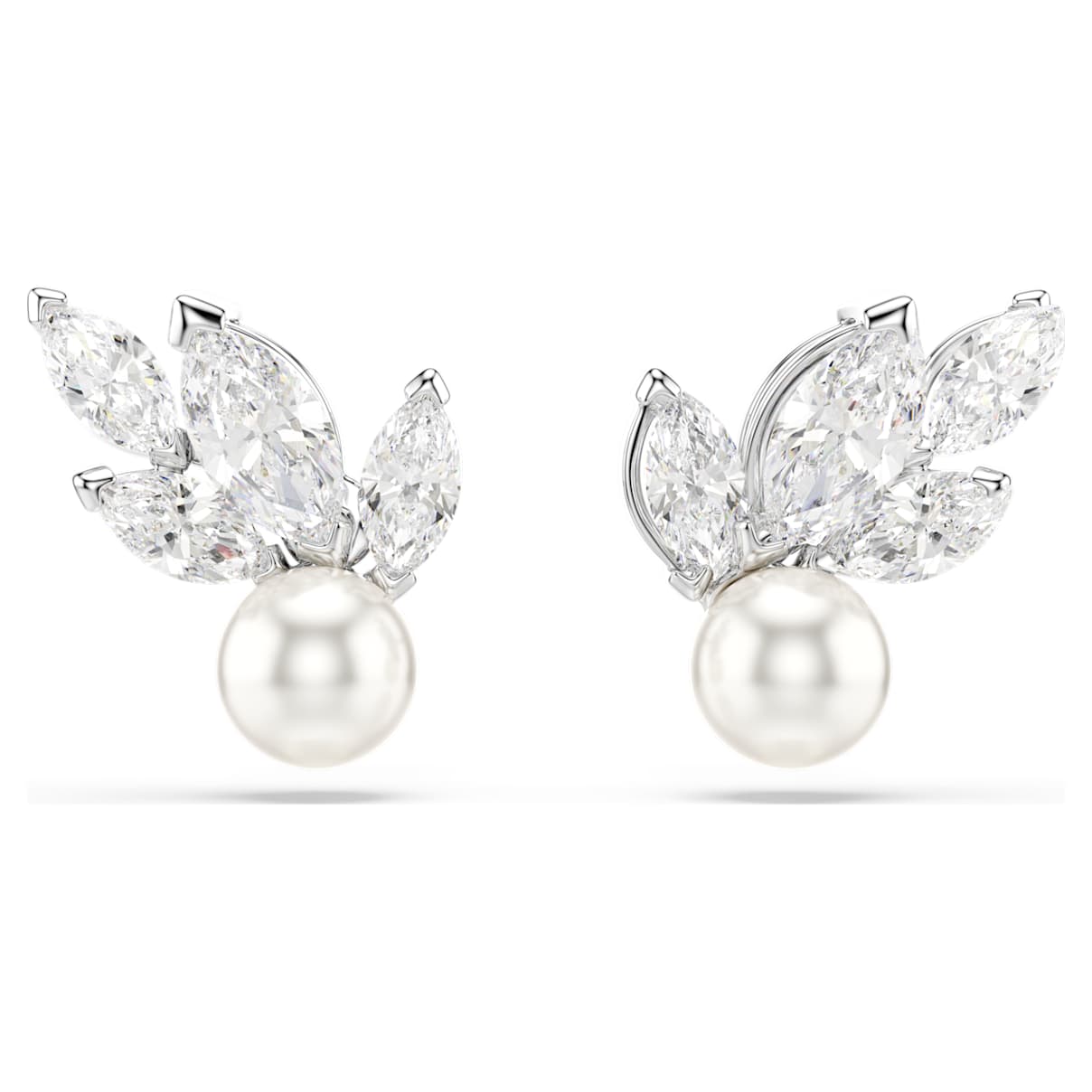 

Pendientes de botón Louison Pearl, Hoja, Blancos, Baño de rodio
