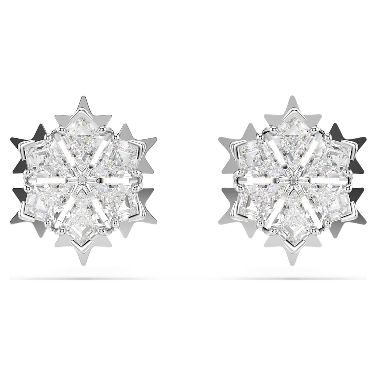 

Magic stud earrings, Snowflake, White, Rhodium plated
